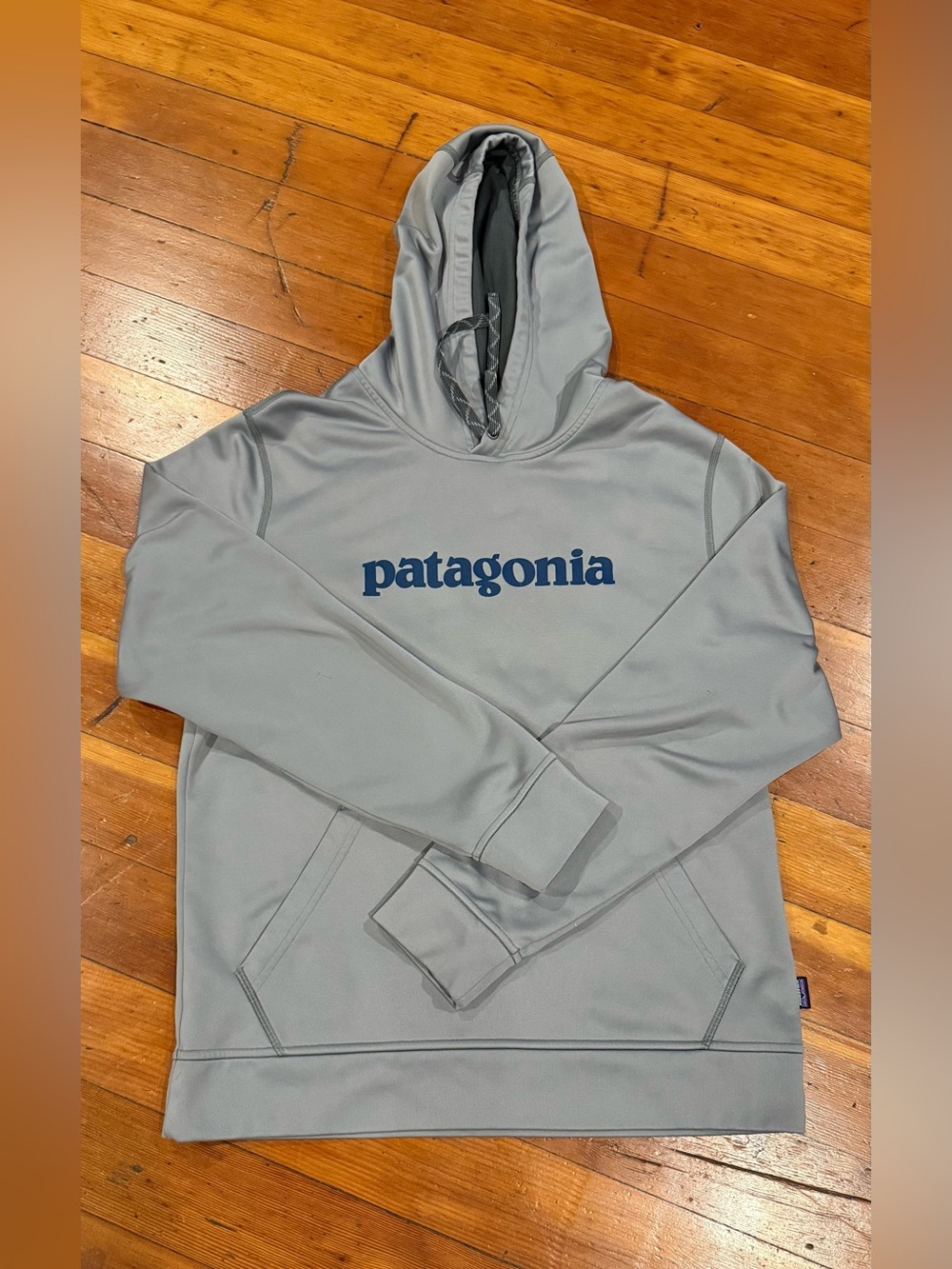 Patagonia Light Gray Pullover Hoodie with Navy Logo
